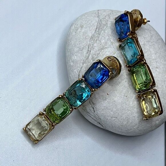 Oscar de la Renta  Opulent Drop Earrings Degrade Blue to Greens - Picture 5 of 13